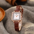 Vintage square ladies watch with rose gold case and brown crocodile leather strap - Brown