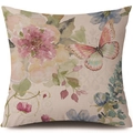 Linen pillow cover featuring watercolor pink flowers and a butterfly print design - 45x45cm / Elegant Watercolor Floral (731155-3)