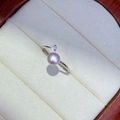 Silver adjustable ring with light purple freshwater pearl and single zircon accent - Adjustable Open / Orange Purple