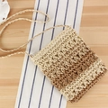 Handmade gradient beige and brown woven straw crossbody bag with hollow knit texture - Camel