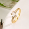 18K gold plated geometric open ring with rectangular zircon in a high-shine finish - Adjustable Open / White