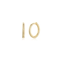Polished golden twisted rope hoop earrings set with minimalist braided metal texture - JQH0148-Gold Twisted Hoop