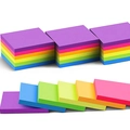Vibrant 3x3 inch colorful sticky notes stack in rainbow colors on white background - Fluorescent 6 Colors (300 Sheets)