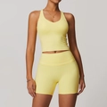 Set da yoga giallo limone con reggiseno a V e pantaloncini da ciclismo a vita alta - Taglia S / Top E Pantaloni / Canotta + Pantaloncini / giallo oca