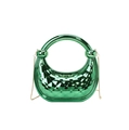 Emerald green quilted acrylic handbag with a crescent moon shape and gold chain - Green