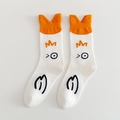 Funny white cartoon goose ankle socks with orange 3D ears and cute face design - Long Duck Mouth / White
