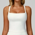 Débardeur de yoga blanc moulant avec col carré et doubles bretelles de sport - S / Blanc Cygne