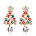 Christmas tree stud earrings with gold base and multicolor rhinestones for women - A138-54 Christmas Tree Rhinestone
