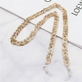 Detail of tortoise shell acrylic eyeglass chain with silver lobster clasp and silicone loop - Coffee Marble