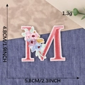 Pink embroidered letter M patch with floral detail, 4.8cm height iron on applique - Letter M / Hot Melt Adhesive