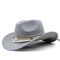 Detail of grey wool cowboy hat featuring铆钉 leather bands and turquoise star metal accents - M (56-58cm) Adjustable / Light Gray