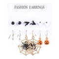 Halloween earring set with black spider webs, white ghosts, and orange pumpkins - Style 07 Gold Spider Web Pumpkin Set N-029