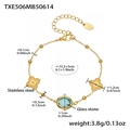 Elegante pulsera de acero dorado con piedra de cristal azul y colgantes de trébol - TXE506-Pulsera Dorada con Piedra Azul Facetada (15+5cm)