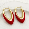 U-förmige Edelstahl-Ohrringe in Gold mit leuchtend rotem Emaille-Tropfen-Design - Rot