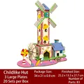 3D wooden puzzle of Childlike Cabin with windmill and rabbit elements in colorful finish - Children's Hut / 83 Pcs/Finished 25.2x13.3x27.7cm