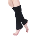 Close-up of black knitted leg warmers showing the ribbed texture and snug fit on legs - One Size / Black