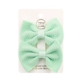 Set of two mint green bubble textured fabric hair bow clips for girls on display card - Mint
