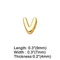Polished gold initial V letter charm showing 9mm height and 4mm thickness details - Letter V