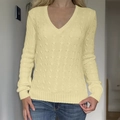 Maglione da donna giallo chiaro con scollo a V e maglia a trecce in stile casual moderno - S / Giallo
