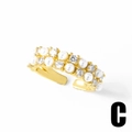 Double row gold open ring with white pearls and sparkling cubic zirconia stones - Double Row Pearl Rhinestone (C)