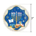 Piatto di carta Hanukkah da 7 pollici con decoro Menorah, Dreidel e Stella di David - Piatti da 7 Pollici / Regolare