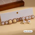 Set di 5 paia di orecchini vintage dorati con perle e strass su cartoncino - Perno in Argento S925 / Oro (Set di 10)