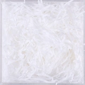 Crinkle cut white shredded paper filler for gift boxes and Easter baskets in a clear tub - Bleached White