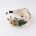 Fashionable central knot wide headband with beaded floral sequins and crystals - Light Yellow