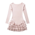 Détail de robe rose à manches longues avec volants étagés et texture mousseline - S / Rose