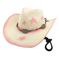 Chapeau de cowboy en paille avec étoiles roses et bord dégradé pour protection solaire - crème