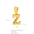 Pendentif lettre Z en acier inoxydable 316L doré 18k avec zircons étincelants - Lettre Z