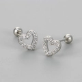 Orecchini a perno a cuore cavo in argento S925 con pavé di zirconi cubici lucidi - Oro Bianco