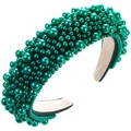 Détail macro du serre-tête rembourré vert émeraude avec des perles brillantes sur blanc - Vert Foncé