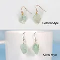 Irregular natural raw crystal drop earrings in green finish with gold and silver wire - Gold Wire Wrapped / Fluorite