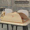 Brown plaid foldable mesh food cover for 6-8 plates with fine dustproof netting - Rectangular 50*70cm / Coffee Lattice (No Lace)