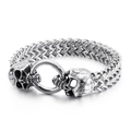 Vintage 304 stainless steel keel chain bracelet with detailed oxidized skulls and ring - Steel / 19cm(KB75320-BD)