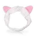 White cat ear headband with pink details for face washing, made of soft plush material - Cat Ear Headband (OPP Bag) / White
