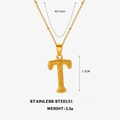 Golden stainless steel T-letter pendant necklace with square plate on twist chain - Letter T