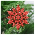 Dettaglio di un fiocco di neve rosso glitterato di 10 cm su un ramo di albero di Natale - Fiocco di Neve Stile Union Jack / 10cm / Rosso