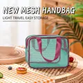Teal mesh beach bag with burgundy handles for outdoor kids toy storage and organization - Oversized Dopamine Toiletry Bag Green 26x21x10cm
