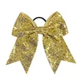 8 inch gold sequin bow hair tie with streamers and black elastic band for girls - Gold
