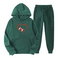 Survêtement en polaire vert foncé avec imprimé rugby cœur et pantalon à cordon serrage - S (L) / Haut Et Bas / Vert Foncé (Football avec Impression de Cœur)
