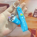 Blue ice cream milk tea cup keychain with Love silicone strap and metal ring - Ice Cream Cup / Blue