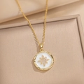 Gold star shell pendant necklace with white enamel and sparkling zircon accents - White