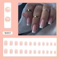 Detail view of 24pcs pink French press-on nails with white tips and gold glitter finish - Aurora Pure Desire (W497)