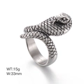 Retro hip-hop snake ring in 316L stainless steel with detailed scales and red eyes - US 9