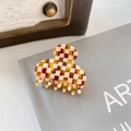 Checkerboard pattern cellulose acetate hair claw clip in brown, orange, and cream colors - 4cm / Checkered Coffee