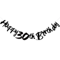 Black Happy 30th Birthday hanging banner for party decoration with white string - 30th Birthday Glitter Style / Black