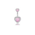Piercing de nombril double cœur rose en acier inoxydable avec des pierres brillantes - Coeur Rose