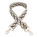 Detail of 3.8cm jacquard crossbody strap with black beige geometric pattern and gold hardware - Beige/White Black Geometric